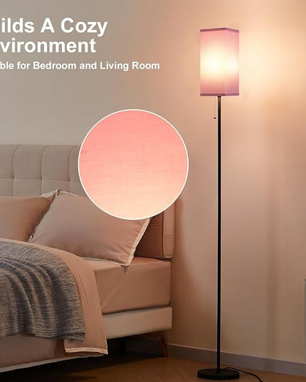 Pink Floor Lamps for Bedroom Modern- 3 Color Temperature Standing Lamps with Pull Chain Switch, Tall Lamp for Office Home Nursery and Hotel, Pole Lamp for Kids Room Reading Girls - LeafyLoom