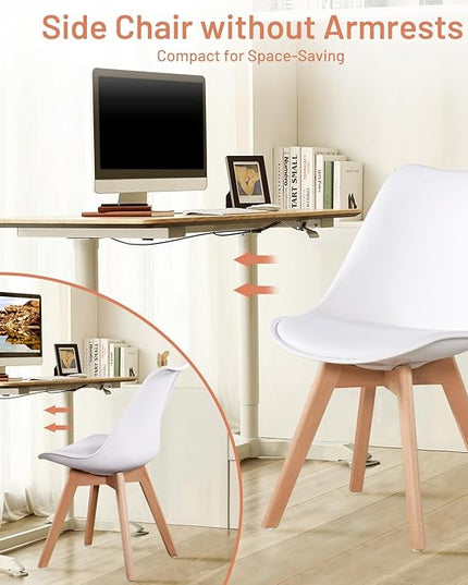 FurnitureR Dining Chairs Set of 4, Kitchen Chairs with Wood Legs, Faux Leather Side Chairs Armless Mid Back for Living Room Bedroom, Cushioned Upholstered Dining Room Chairs, White - LeafyLoom
