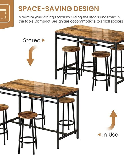 DKLGG Dinner Table Set for 4, Modern Kitchen Table and Chairs for 4 Wooden Top and Adjustable Metal Legs, Small Dining Room Table Set 5 Pieces Compact Design for Small Space - LeafyLoom