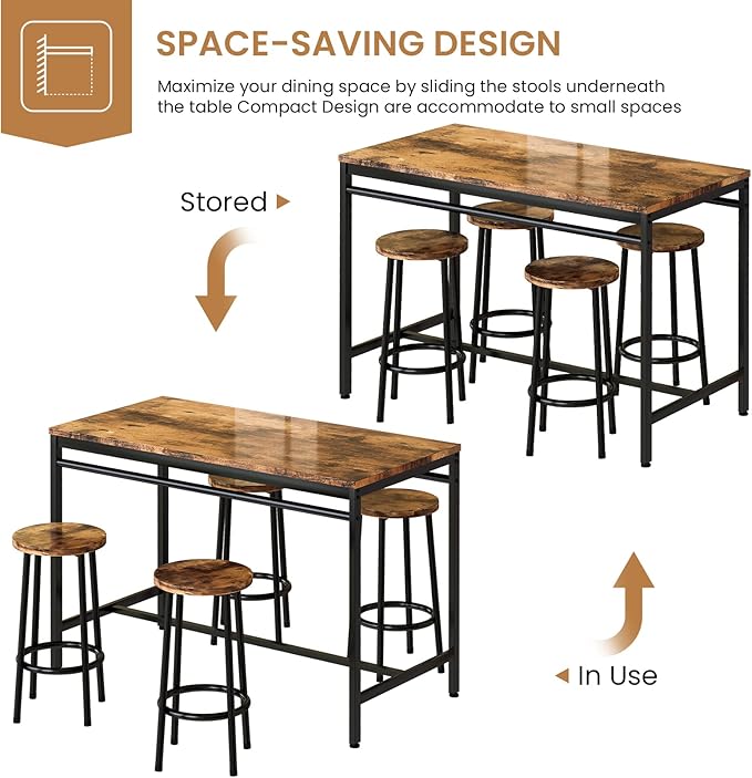 DKLGG Dinner Table Set for 4, Modern Kitchen Table and Chairs for 4 Wooden Top and Adjustable Metal Legs, Small Dining Room Table Set 5 Pieces Compact Design for Small Space - LeafyLoom