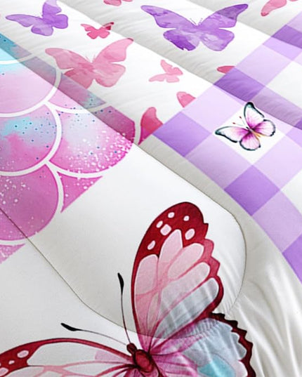 Datura home Kids Comforter Set Mermaid Scale Butterfly Printed Pattern Bedding Set with 1 Comforter and 2 Pillowcases for Girls Boys Bedroom All Season(Mermaid1 Queen) - LeafyLoom