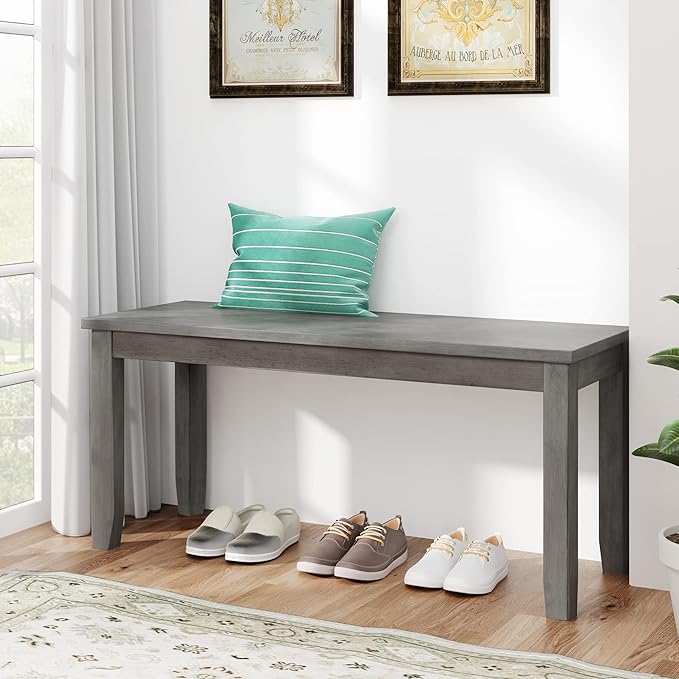 Farmhouse Rustic Cross Back 4 Chairs and Multifunctional Bench, Long-lasting Solid Rubber Wood, for Kitchen, Room, Gray Wash, 6 Piece Dining Table Set - LeafyLoom