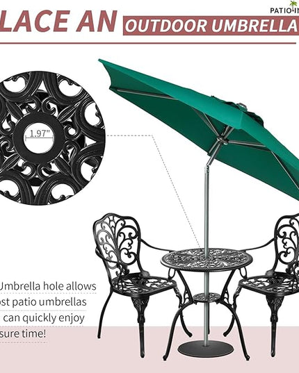 Bistro Table and Chairs Set of 2, Cast Aluminum Patio Furniture, Outdoor Bistro Set 3 Piece with Umbrella Hole for Balcony Porch Yard - LeafyLoom