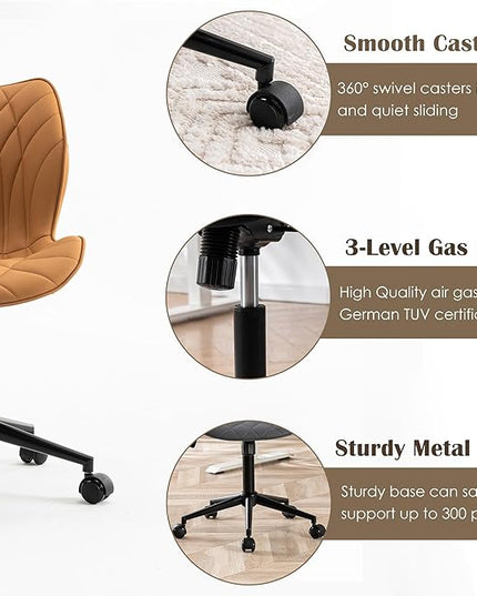 YOUNUOKE Office Desk Chair, Comfy Home Office Chairs, Small Comfortable Desk Chairs with Wheels, Armless PU Leather Chairs for Computer Conference, Camel - LeafyLoom