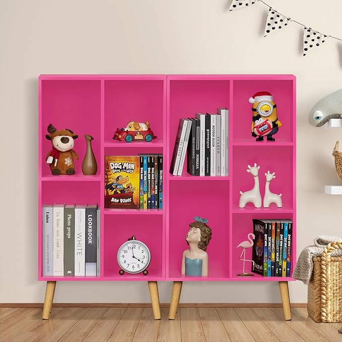 LEYAOYAO Bookshelf,3 Tier Book Shelf with Legs,Pink Modern Bookshelf,Large Freestanding Open Modern Bookshelves,Display Bookcases Decor Furniture for Nursery - LeafyLoom