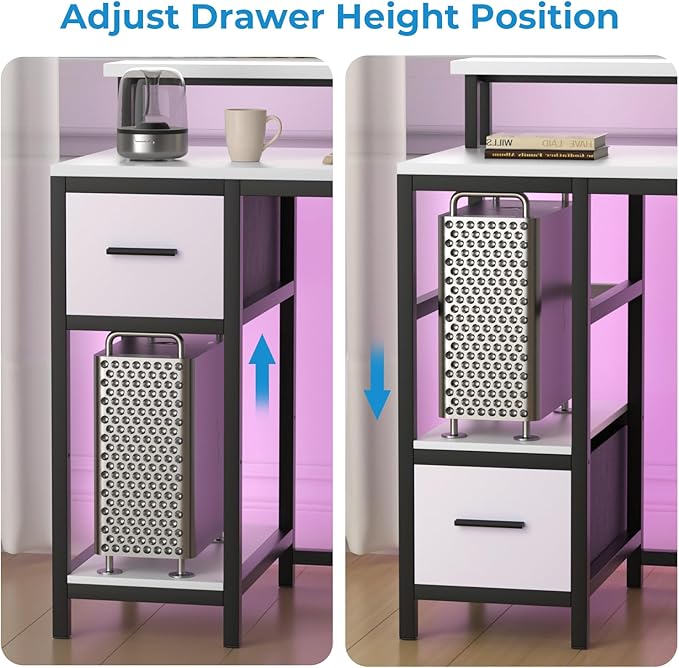 GreenForest Computer Desk with Drawers 39 inch,Gaming Desk with LED Lights & Power Outlets Small Desk with Monitor Stand and Reversible Shelf,White - LeafyLoom