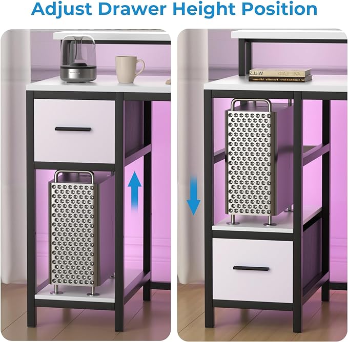 GreenForest Computer Desk with Drawers 47 inch,Gaming Desk with LED Lights & Power Outlets Small Desk with Monitor Stand and Reversible Shelf,White - LeafyLoom