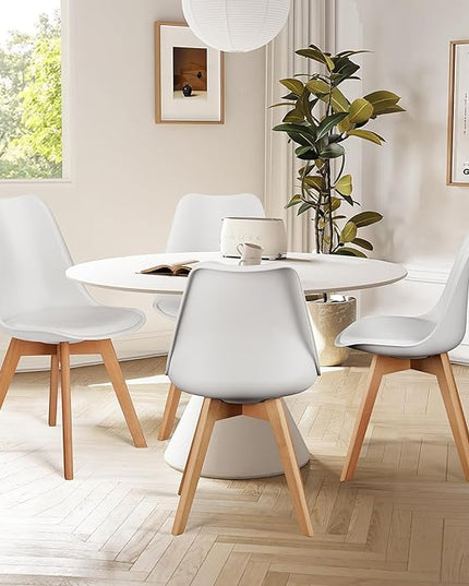 Sweetrcrispy Dining Chairs, Dining Chairs Set of 4, Dining Room Chairs, Kitchen Chairs, Mid Century Modern Chairs, PU Leather Upholstered Chairs with Wood Legs, Kitchen & Dining Room Chairs, White - LeafyLoom