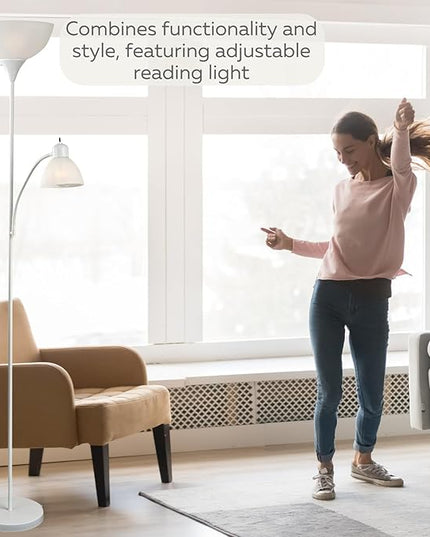 LIGHTACCENTS White Floor Lamp with Opal White Cone Shade – Standing Lamps, Torch Floor Lamps for Living Room, Bedroom – Torchiere, Pole, Super Bright, Corner Lamp (White Finish) - LeafyLoom