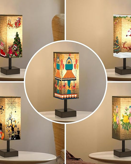 Black Small Table Lamp for Bedroom - Bedside Lamps for Nightstand, Minimalist Night Stand Light Lamp with Square Fabric Shade, Desk Reading Lamp for Kids Room Living Room Office - LeafyLoom