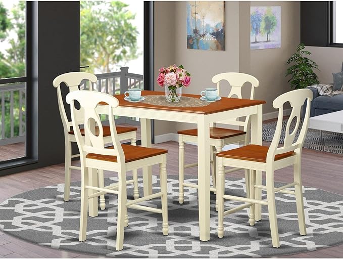 East West Furniture YAKE5-WHI-W 5 Piece Kitchen Counter Set Includes a Rectangle Dining Room Table and 4 Dining Chairs, 30x48 Inch, Buttermilk & Cherry - LeafyLoom