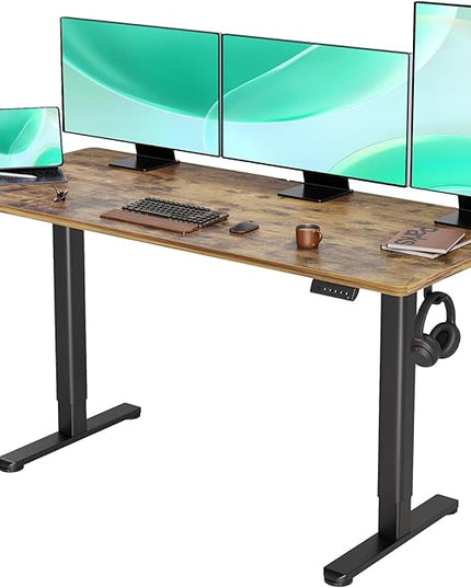 Electric Standing Desk, Adjustable Height Stand up Desk, 63x24 Inches Sit Stand Home Office Desk with Splice Board,Rustic Brown Top - LeafyLoom