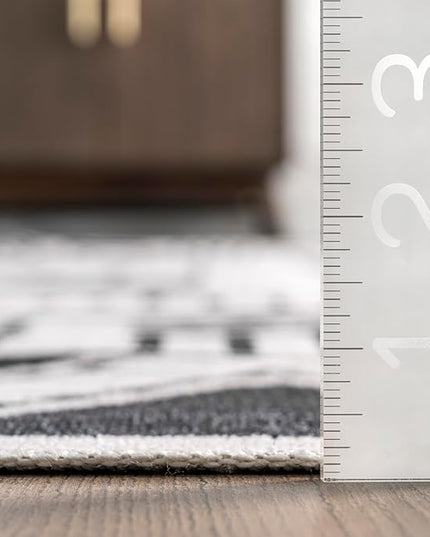 nuLOOM Evia Tribal Stripes Machine Washable Ultra Thin Area Rug, 8' x 10', Charcoal - LeafyLoom