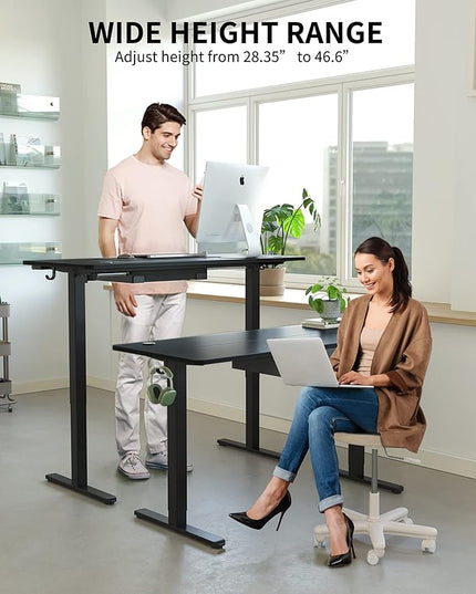 BANTI Electric Standing Desk with Drawer, Adjustable Height Sit Stand Up Desk, Home Office Desk Computer Workstation, 63x24 Inches, Black - LeafyLoom