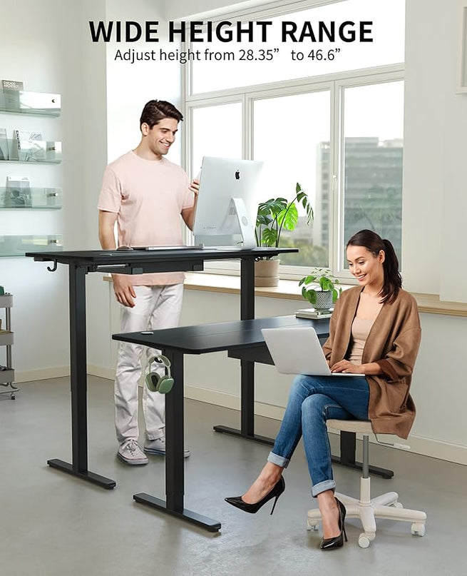 BANTI Electric Standing Desk with Drawer, Adjustable Height Sit Stand Up Desk, Home Office Desk Computer Workstation, 63x24 Inches, Black - LeafyLoom