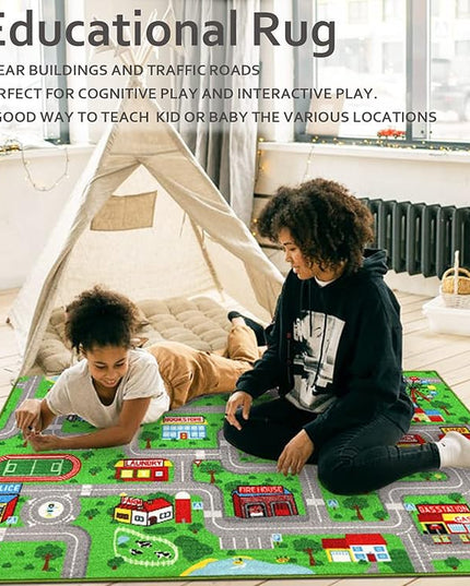 Kids Playroom Rug City Life Playmat Kids Rug for Hot Wheels Car 5.2'x3'3" City Map Traffic Road Learning Educational Area Rug Carpet for Children Bedroom Nursery Room Game - LeafyLoom
