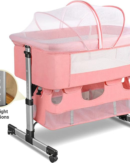 Baby Crib,3 in 1 Bedside Crib Adjustable Portable Bed for Infant,Baby Bassinet Baby Newborn Must Have Bed,Pink - LeafyLoom