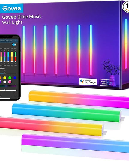 Govee Glide RGBIC Wall Lights, Music Wall Lights Works with Alexa and Google Assistant, Smart LED Light Bars for Bedroom, Living Room, Gaming Room, Party, Music Sync, 7 Panels Set (2 Sections/Panel) Govee