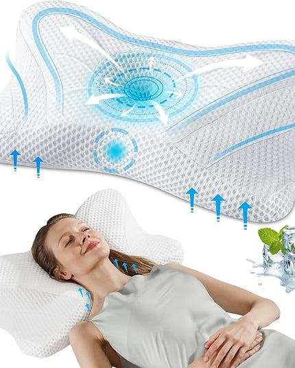 JHK Contour Neck Pillows for Neck Pain Relief, Ergonomic Cervical Neck Pillow, Memory Foam Orthopedic Bed Pillow for Side Back Stomach Sleeper, Cooling Pillow with Breathable Pillowcase, White - LeafyLoom