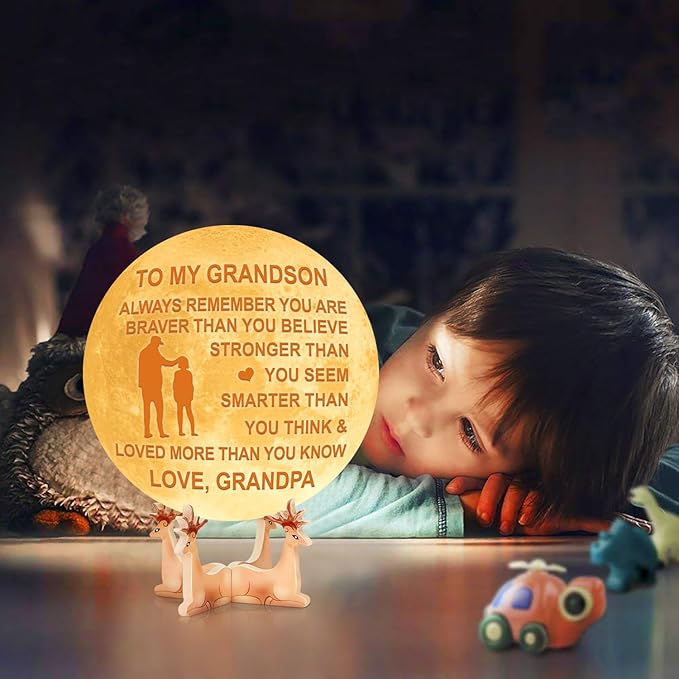 Personalized 3D Moon Lamp for Grandson,Personalized 5.9 Inch 3D Printing Moon Light Gift for Grandson Valentine's Christmas Gift (for Grandson from Grandpa) - LeafyLoom