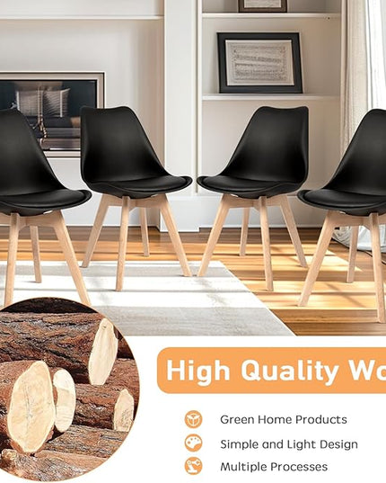 CangLong Side Chair Mid Century Modern Dining Chair with Wood Legs for Kitchen, Living,Dining Room, Set of 4, Black - LeafyLoom