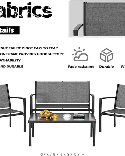 Greesum 4 Pieces Patio Furniture Set, Outdoor Conversation Sets for Patio, Lawn, Garden, Poolside with A Glass Coffee Table, Gray - LeafyLoom