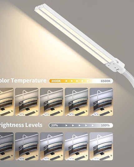 Desk Lamp Architect Task Dual Head Modern Flexible Gooseneck Tall Dimmable Light for Home Office, 5 Color Modes,Remote Control, 1500lm 24W Extra Bright Lighting - LeafyLoom