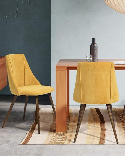 FurnitureR Dining Chairs Set of 2 Modern Fabric Upholstered Side Chairs Accent Chair Lving Room Chair with Soft Seat/Metal Legs for Home Kitchen Restaurant, Yellow - LeafyLoom