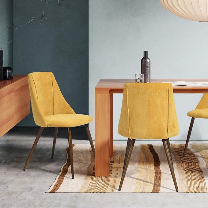 FurnitureR Dining Chairs Set of 2 Modern Fabric Upholstered Side Chairs Accent Chair Lving Room Chair with Soft Seat/Metal Legs for Home Kitchen Restaurant, Yellow - LeafyLoom