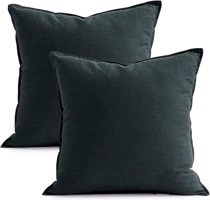Jeanerlor Pack of 2 24 x 24 Inch Cotton Linen Soft Soild Decorative Square Throw Pillow Covers Green Cushion Case Set for Bedroom/Sofa/Car 60 x 60 cm, Dark Green - LeafyLoom