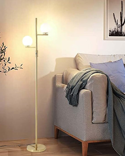 Dimmable Floor Lamp,Modern Floor Lamp,Gold Floor Lamp,Mid-Century Floor Lamps,Frosted Glass Stand Up Lamp for Living Room, Bedroom,Office,Contemporary LED Tall Pole Lamp Indoor - LeafyLoom