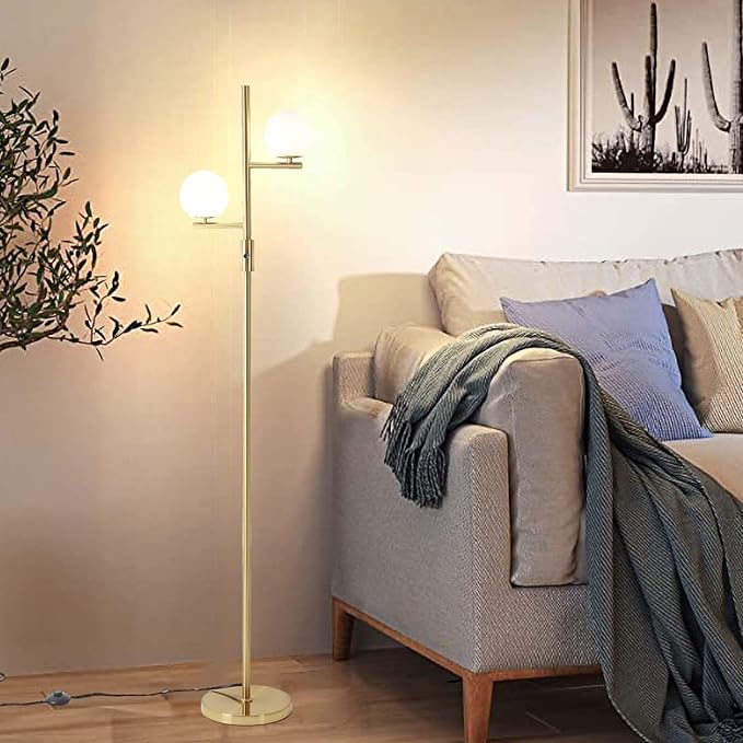 Dimmable Floor Lamp,Modern Floor Lamp,Gold Floor Lamp,Mid-Century Floor Lamps,Frosted Glass Stand Up Lamp for Living Room, Bedroom,Office,Contemporary LED Tall Pole Lamp Indoor - LeafyLoom