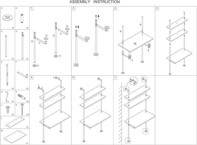 MAIKAILUN White and Gold Desk, 36" Ladder Desk, Wall Mount Computer Writing Table Pipe Shelf Shelving Mini Narrow Industrial Modern for Small Spaces(36x20x81) - LeafyLoom