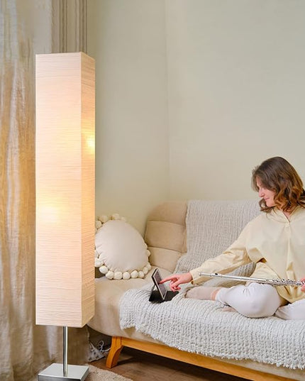Modern Floor Lamp, Dimmable 3 Levels Brightness Paper Tall Lamp Standing Lamps with Lampshade, 55'' Minimalist Floor Lamps for Office, Kids Room, Reading, Home Decor (Off White) - LeafyLoom