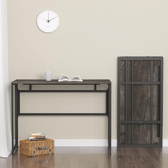 Folding Desk 40'' Computer Desk for Home Office, No Assembly Office Desk Foldable Simple Study Writing Desk Table for Small Spaces(Dark Grey) - LeafyLoom