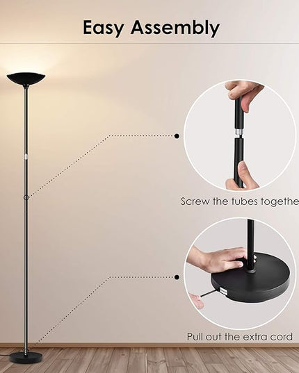 Floor Lamp, Standing Lamp, 20W 2000LM LED Torchiere Floor Lamp, Stepless Dimmable, Touch Control, 3000K Daylight, 50000hrs Lifespan, Floor Lamps for Living Room, Standing Lamps for Bedroom, Office - LeafyLoom