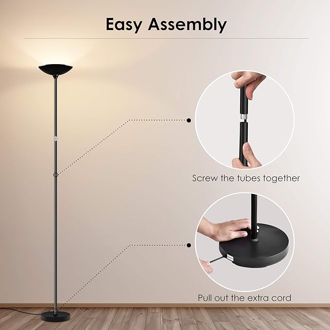 Floor Lamp, Standing Lamp, 20W 2000LM LED Torchiere Floor Lamp, Stepless Dimmable, Touch Control, 3000K Daylight, 50000hrs Lifespan, Floor Lamps for Living Room, Standing Lamps for Bedroom, Office - LeafyLoom