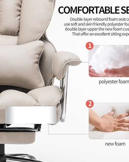 Desk Office Chair 400LBS, Big and Tall Office Chair, PU Leather Computer Chair, Executive Office Chair with Leg Rest and Lumbar Support, Grey Office Chair 1 - LeafyLoom