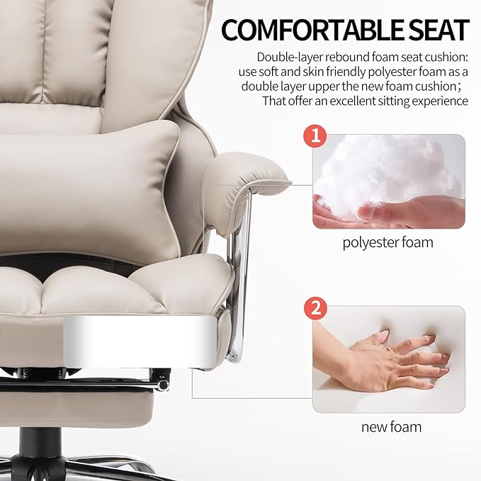 Desk Office Chair 400LBS, Big and Tall Office Chair, PU Leather Computer Chair, Executive Office Chair with Leg Rest and Lumbar Support, Grey Office Chair 1 - LeafyLoom