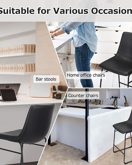 Bar Stools Set of 2, 26 Inches Bar Stool with Back, Carbon Fiber Bar Chair with Metal Legs (Black) - LeafyLoom