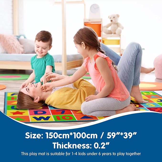 Booooom Jackson Kids ABC Rug Play Mat for Toddlers 39X59 inches,Alphabet Numbers Shapes Baby Mat for Floor Educational Learning Daycare Playroom Nursery Rug Non-Slip Backing - LeafyLoom