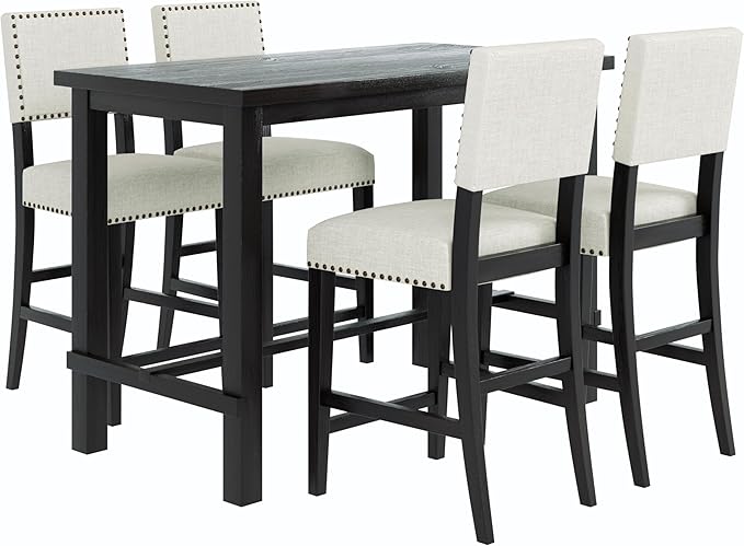 5-Piece Classic Counter Height Dinette Sets includes Kitchen Dining Table and 4 Matching Upholstered Chairs, for Diningroom Living Room, Easy to Assemble, Espresso 2 - LeafyLoom