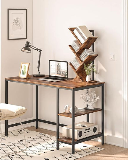 HOOBRO Tree Bookshelf, 5-Tier Bookcase Wooden Shelves, Floor Standing Storage Rack, for Display of CDs, Books in Living Room, Home Office, Wood Storage Rack for Bedroom, Rustic Brown BF04SJ01G1 - LeafyLoom