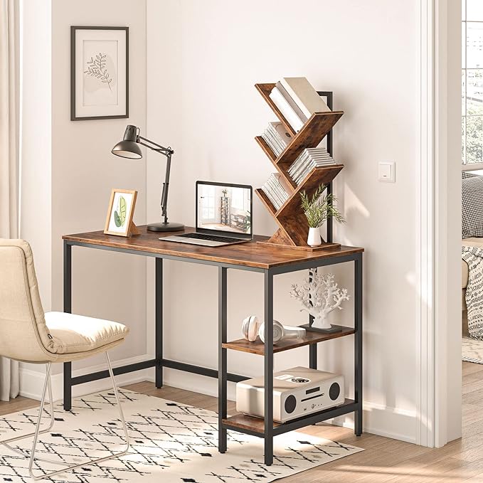 HOOBRO Tree Bookshelf, 5-Tier Bookcase Wooden Shelves, Floor Standing Storage Rack, for Display of CDs, Books in Living Room, Home Office, Wood Storage Rack for Bedroom, Rustic Brown BF04SJ01G1 - LeafyLoom
