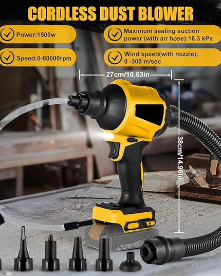 Cordless Dust Blower Compatible with Dewalt 20V Battery, Brushless Handheld Blower Cordless Sawdust Blower 447 MPH/39 CFM for Garages, Sawmill Room, Workshop Cleaning(Tool Only, No Battery) - LeafyLoom