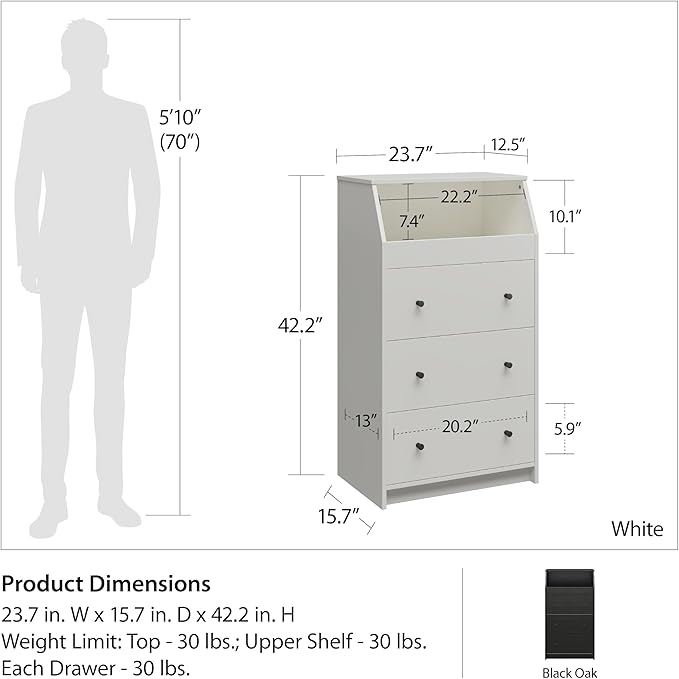 Ameriwood Home The Loft 3 Drawer Dresser, White - LeafyLoom