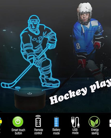 FULLOSUN 3D Night Lights Ice Hockey Athlete 3D Illusion Bedside Lamp 16 Colors Changing with Remote Control Best Birthday Gifts for Men Women - LeafyLoom