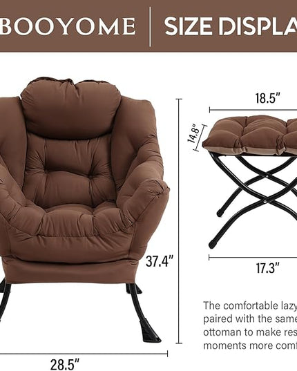 Lazy Chair with Ottoman, Modern Accent Chair Contemporary Lounge Leisure Upholstered Sofa Chair Set with Armrests, Reading Chair for Living Room, Bedroom, Office, Dark Brown - LeafyLoom