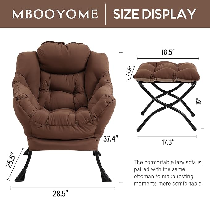 Lazy Chair with Ottoman, Modern Accent Chair Contemporary Lounge Leisure Upholstered Sofa Chair Set with Armrests, Reading Chair for Living Room, Bedroom, Office, Dark Brown - LeafyLoom