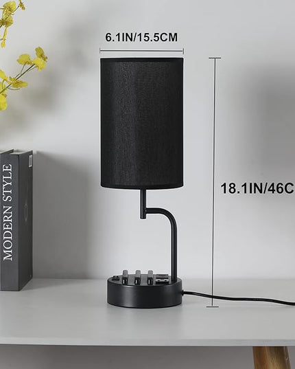 Dreamholder Table Lamp with 3 USB Charging Ports, Modern Desk Lamp with AC Outlet and Phone Stands, Perfect Bedside Lamp for Bedroom, Living Room, Office (Pack of 2), Black - LeafyLoom